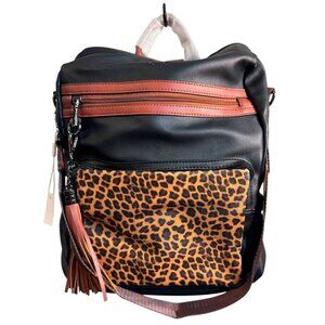 Gluci Convertible Leopard Bookbag with Shoulder strap and Wristlet Purse NWT